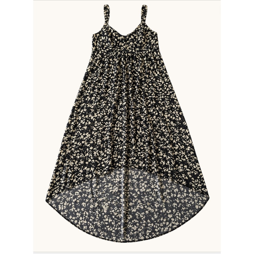 Decree Womens Small Black Cream Floral High Low Maxi Dress V-Neck Boho Tie Back